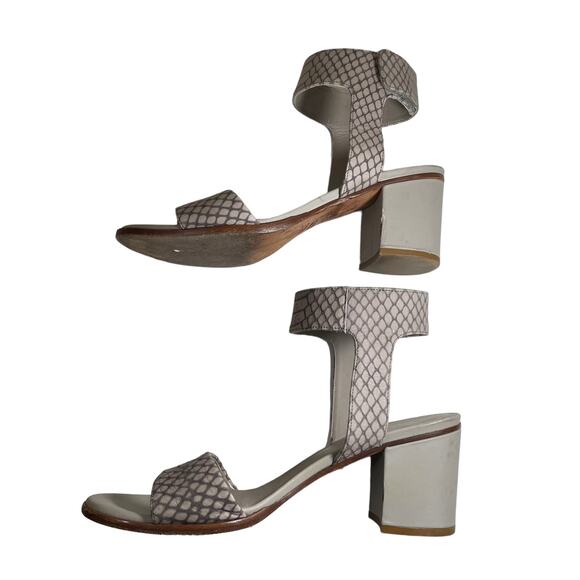 VINCE Josslyn Leather Snake Block Heel Ankle Strap Sandals Open Toe Gray 8 Italy - Picture 5 of 11